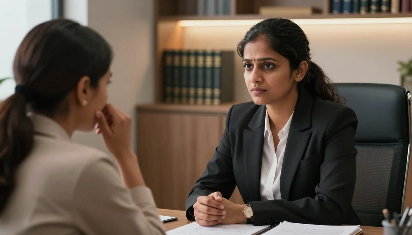 Divorce Lawyer in Delhi consulting with client in professional office setting